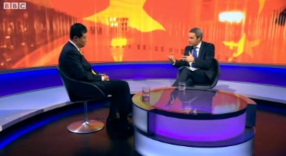 Screen capture of Chinese Ambassador Liu Xiaoming On BBC Newsnight, 2012. Please click to head onto the BBC site with the video interview